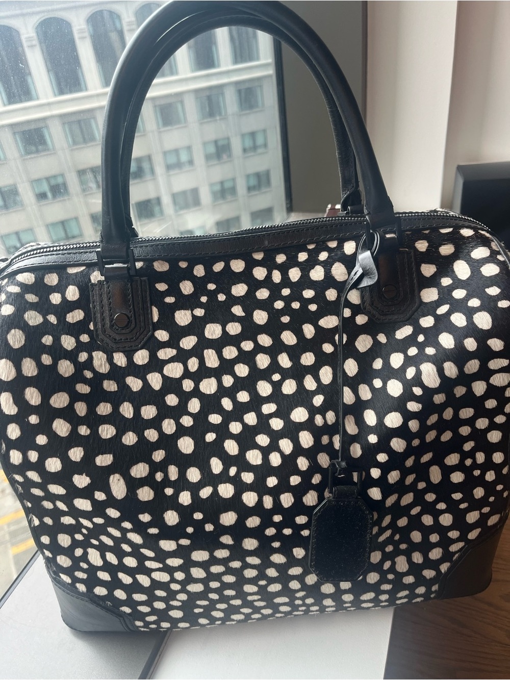 Alice & Olivia Black and White Spot-Print Dome Satchel - Women Bags